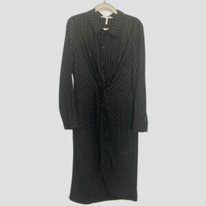 BCBGGeneration - Black and Silver Striped Shirt Dress - size L NWOT